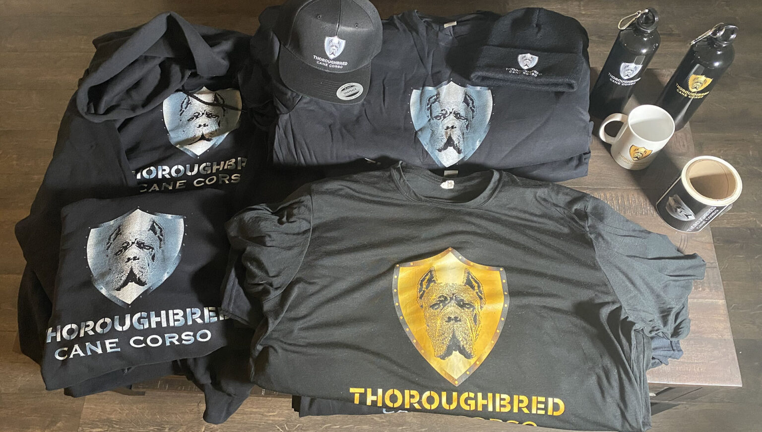 Thoroughbred Cane Corso branded merchandise including shirts hats mugs and accessories for sale
